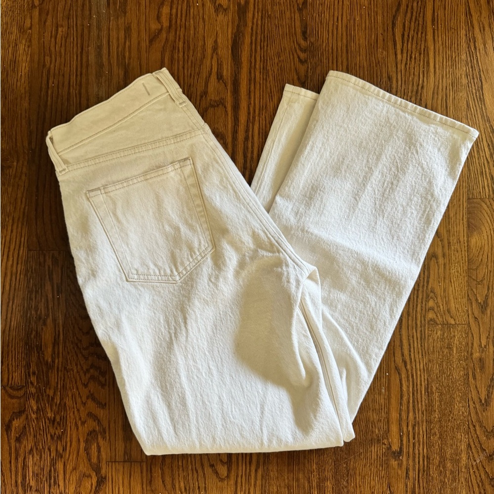 Abercrombie curve love baggy mid rise off-white jeans